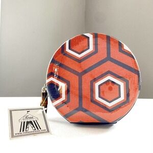 TOSS DESIGNS Mini Jewelry Case Orange Blue Geometric Zip Close Travel Retro NEW